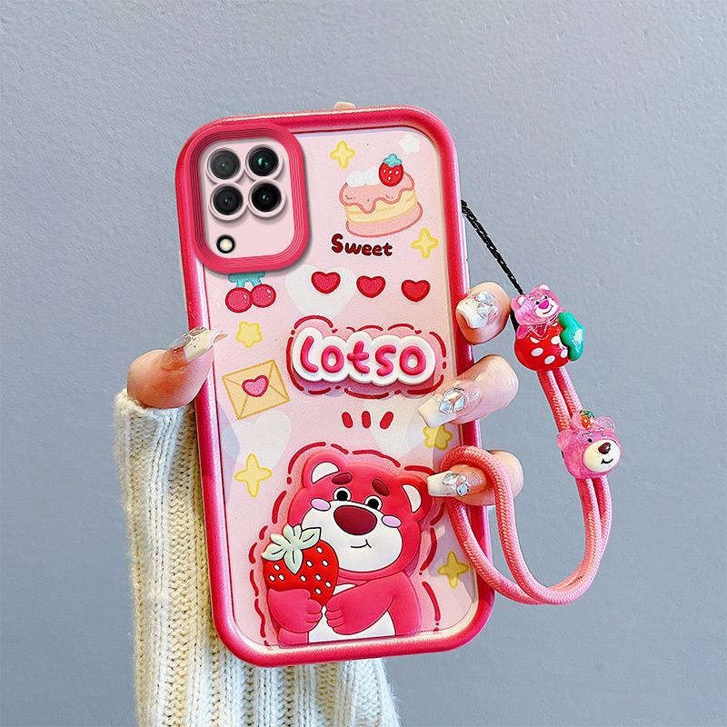 KEYSION Shockproof Case for Samsung A12 A22 4G with Lanyard Silicone Cute 3D Cartoon Doll Phone Cover for Galaxy M32 M12
