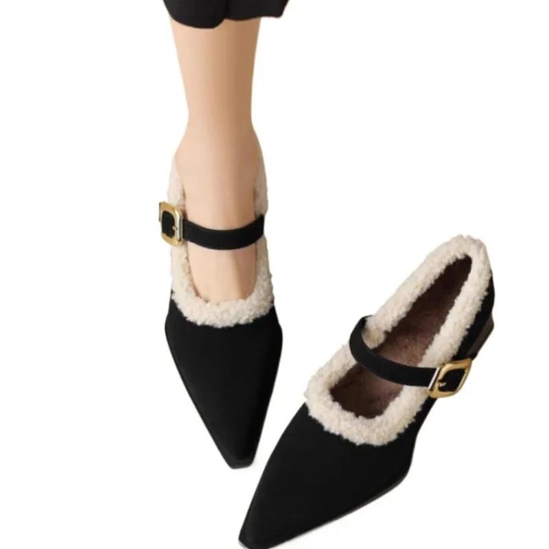 2024 Heißer Verkauf Damen Schuhe Mary Janes Damen High Heels Warme Kleid Pumps Damen Spitzschuh Mittelhoher Absatz Schnallenschuh Damen