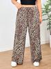 Plus Size Women's Leopard Print Straight-Leg Pants for Autumn and Winter