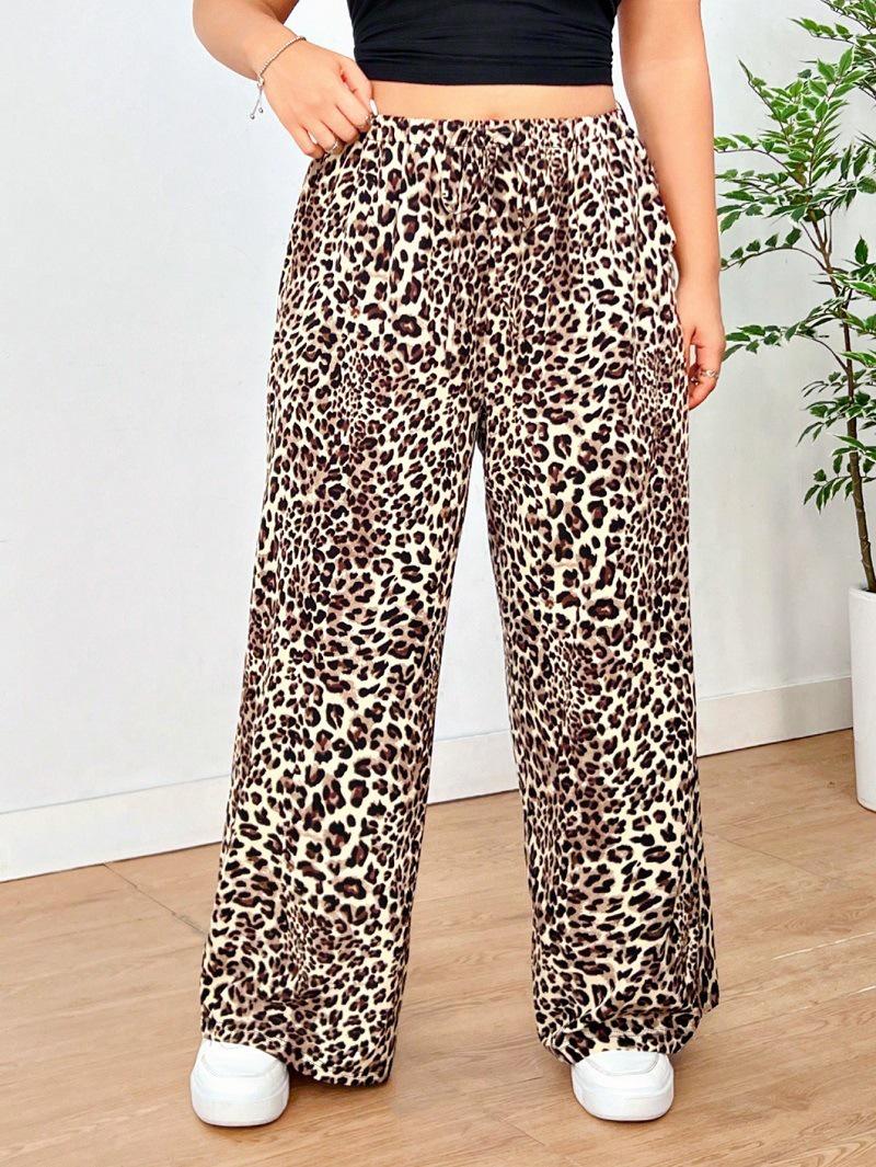 

Plus Size Women s Leopard Print Straight-Leg Pants for Autumn and Winter 3XL хаки