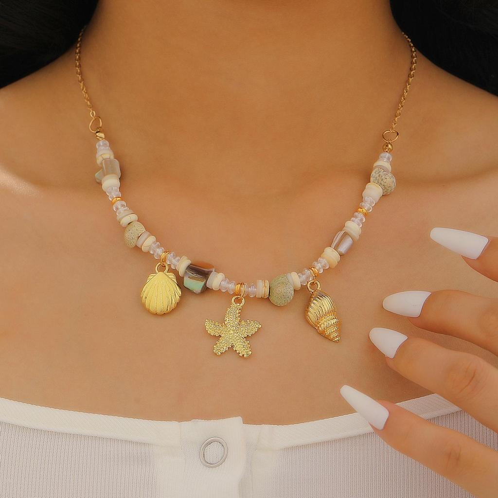 European & American Starfish Earring & Necklace Set: Fashionable Double-Layer Jewelry for Women - Perfect Summer Beach Accessory