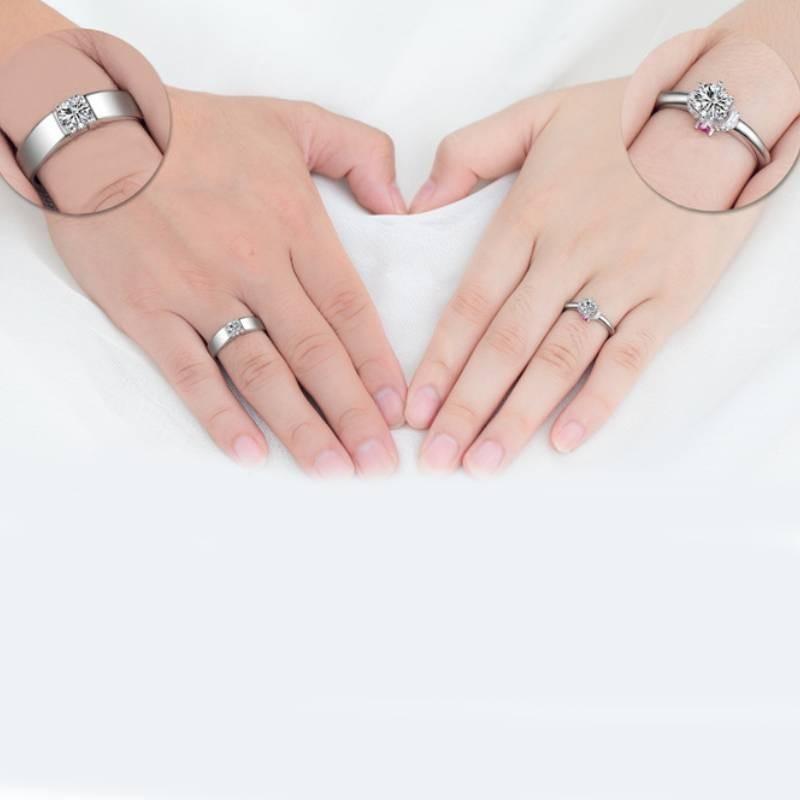 Fashionable Geometric Design Adjustable Couple Rings With Platinum Finish