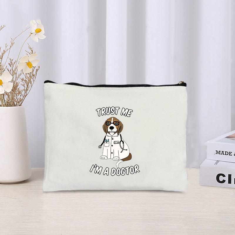 Trust Me I'm A Dogtor Pattern Cosmetic Case Funny Gift Idea for Dog Lover Makeup Bag Humor Dog Doctor Toiletry Pouch Wallet