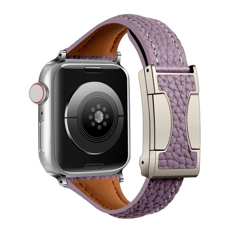 Apple S10 Watch Band: Double C Magnetic Buckle, Lychee Texture, Slim Waist, iWatch9876 Compatible. 38/40/41/(S10)42MM фиолетовый
