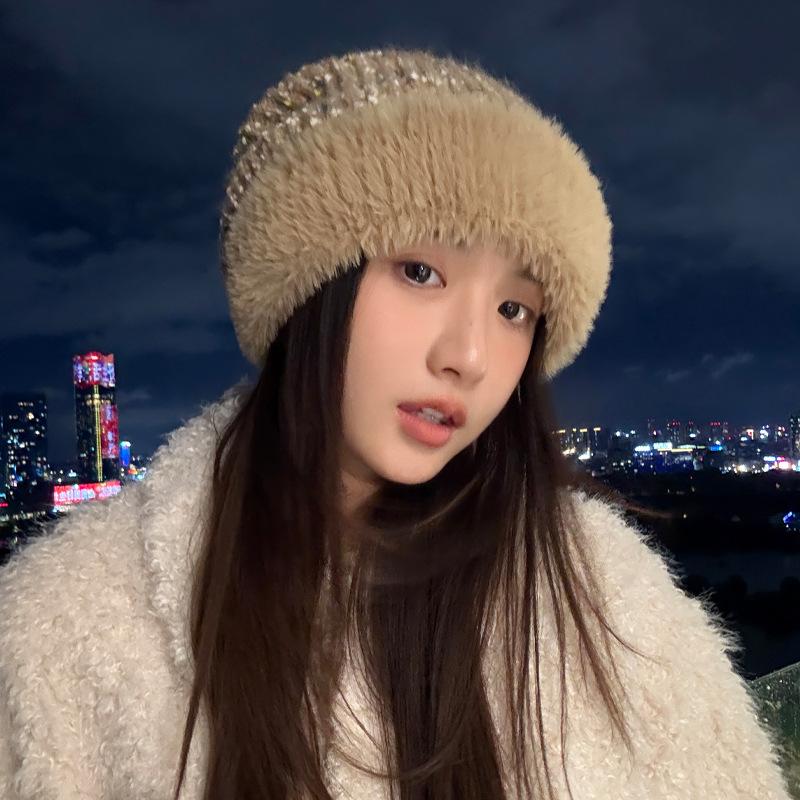 Chapeau d'automne et d'hiver Chapeau polaire chaud pour femme Chapeau polaire polyvalent Protège-oreilles Sac Chapeau froid pour la tête Chapeau tricoté en laine