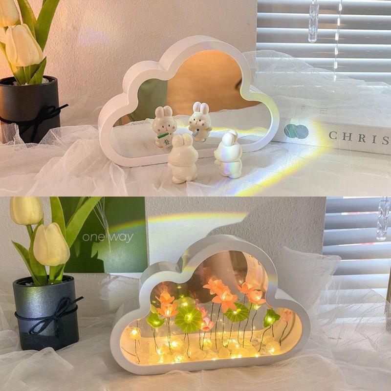 Flower Night Light Mirror Flower Mirror Nursery Night Light Romantic Desktop Decor Nursery Bedside Table Lamp Atmosphere