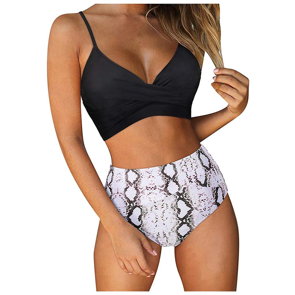 Two Piece Bikini Swimsuit for Women High Waist Bottom with Adjustable Straps and V Neck Top Tie Dye Print Swimwear Set