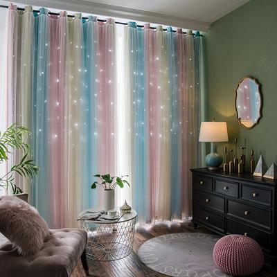 Morandi Gradual Change Hollow Star Curtain Douyin Internet Celebrity Princess Wind Blackout Double Curtain Bedroom