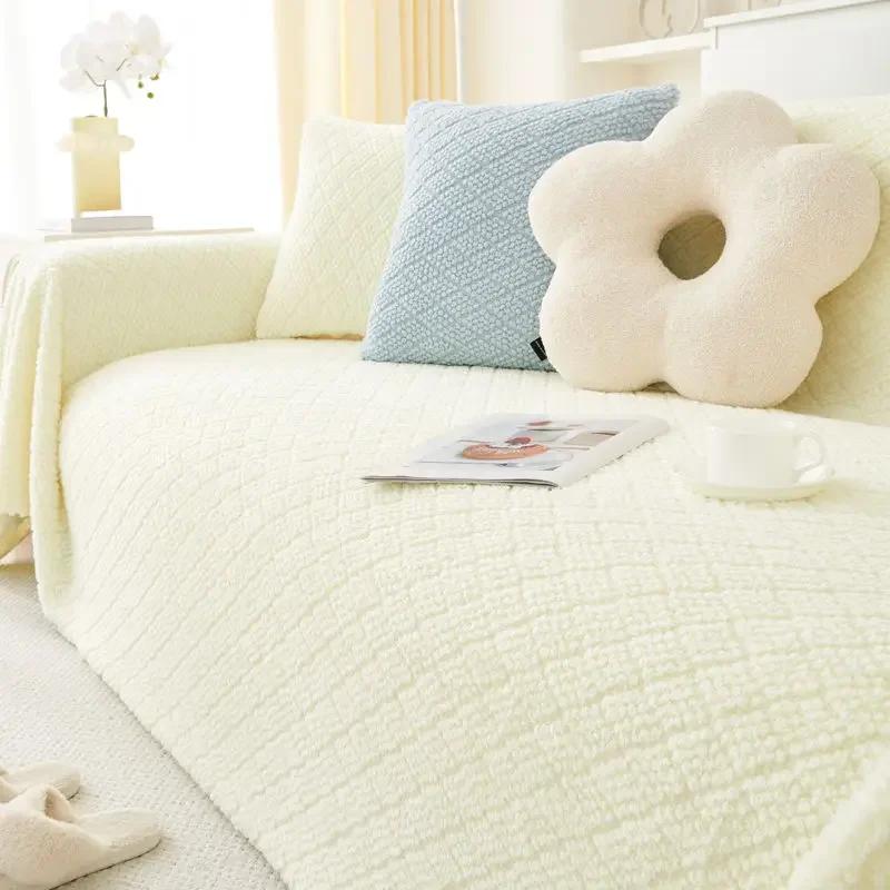 Double Sided Usable Plush Sofa Cover Fabric Multiple Functions Anti Slip Plush Blanket Advanced Anti Cat Scratch Sofa Cushion
