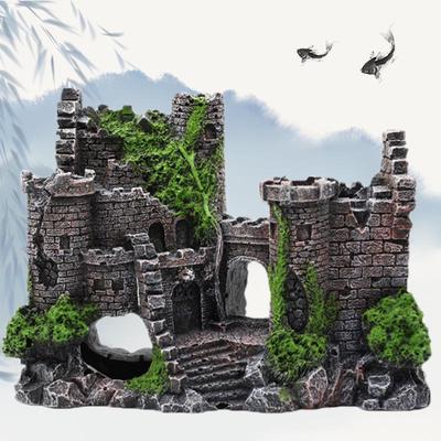 Resin Fish Tank Castle Decoration: Aquarium Rock Cave Ornament for Landscaping Beautification.
