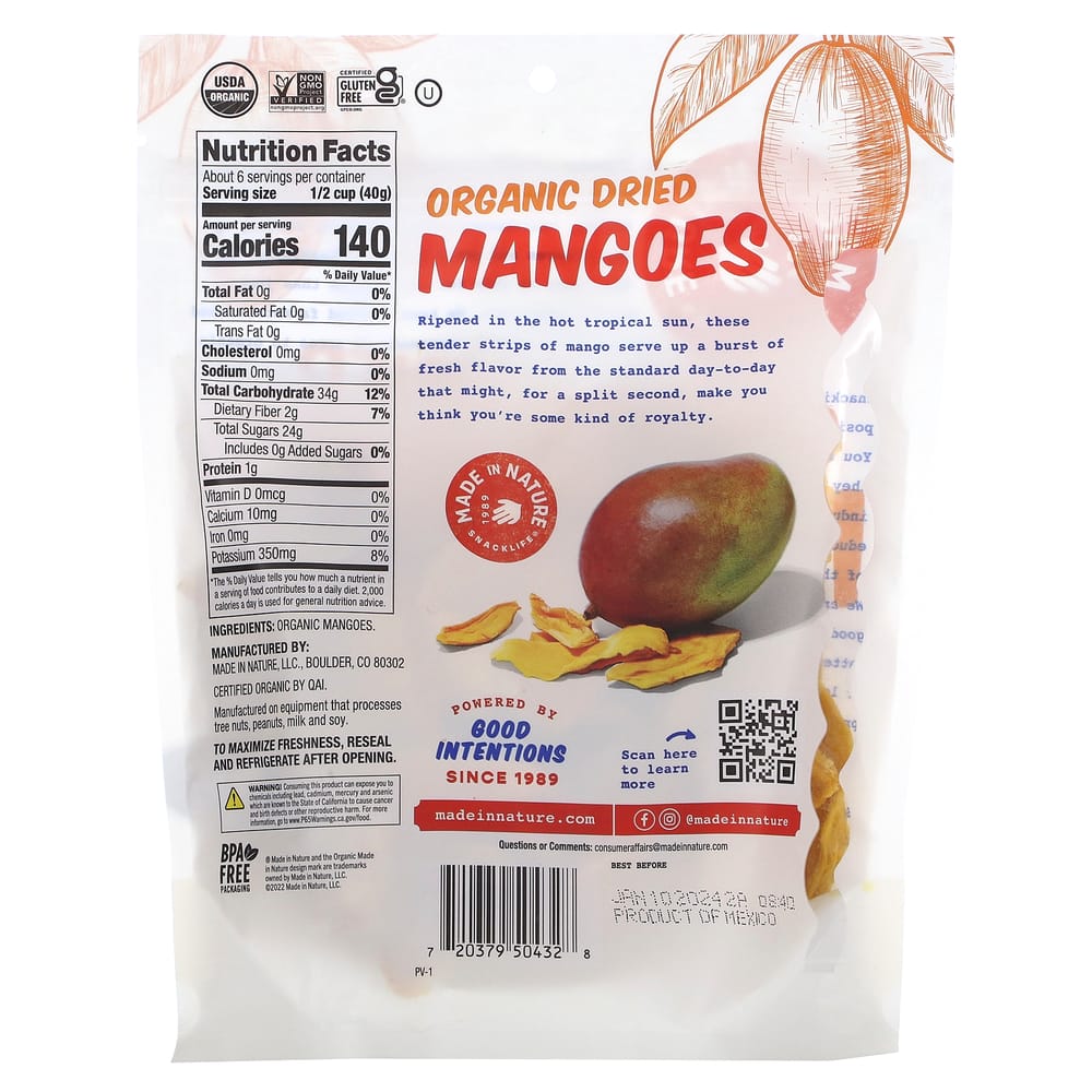 Made In Nature Dried Mango Sweet & Tangy Super Snack 227g (8oz)
