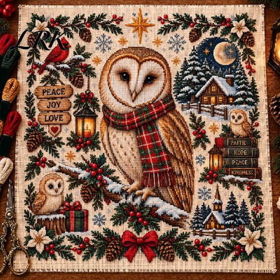 Holiday Animal Needlepoint Patterns Christmas Cross Stitch Kit, Embroidery Starter Seasonal Handmade Present for Friends Pattern, Festive Craft