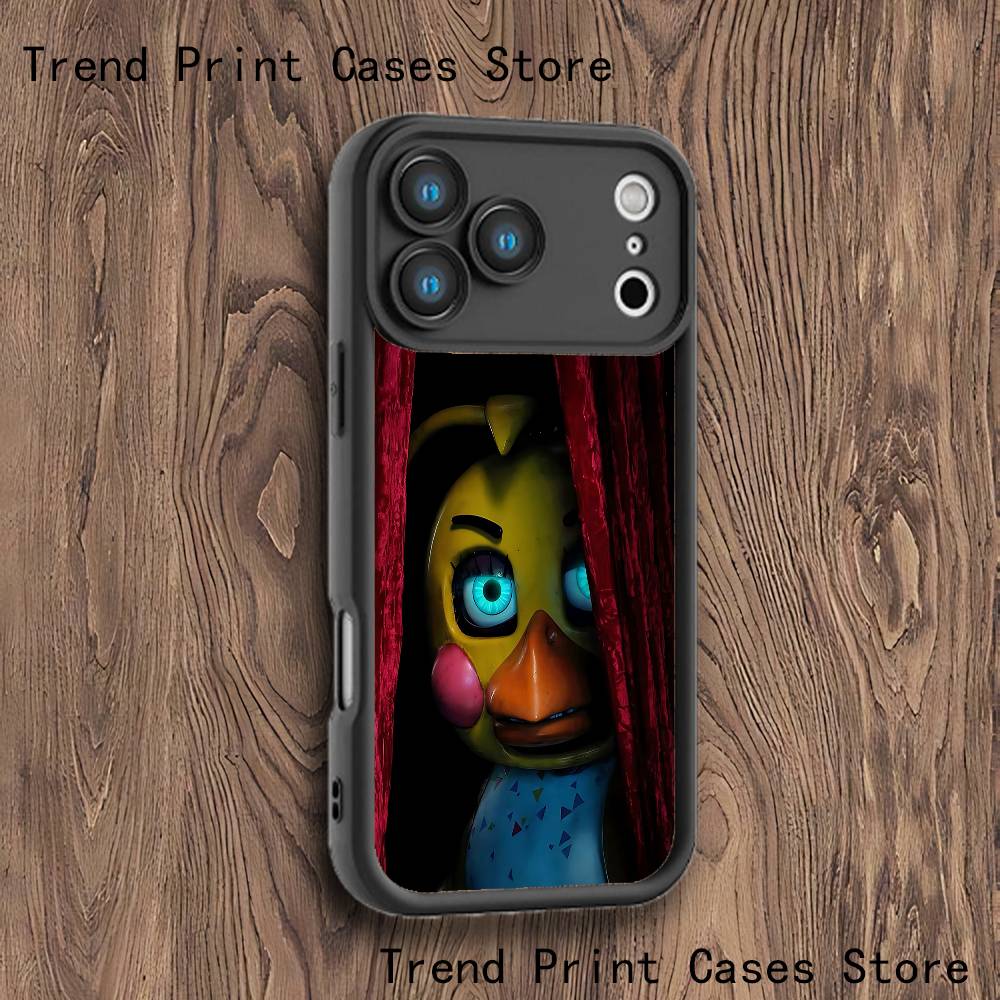 F-FNAFS 2 telefono dėklas, skirtas iPhone 17,16,15,14,13,12,11,Pro,Max,Plus,X,XS,SE4,E,Mini, juodas, sustiprintas kraštas