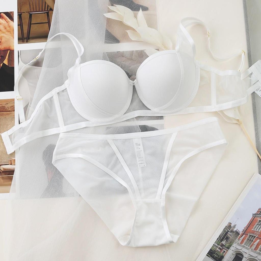 European & American Sexy Push-Up Bra Set with Glossy Contrast Straps