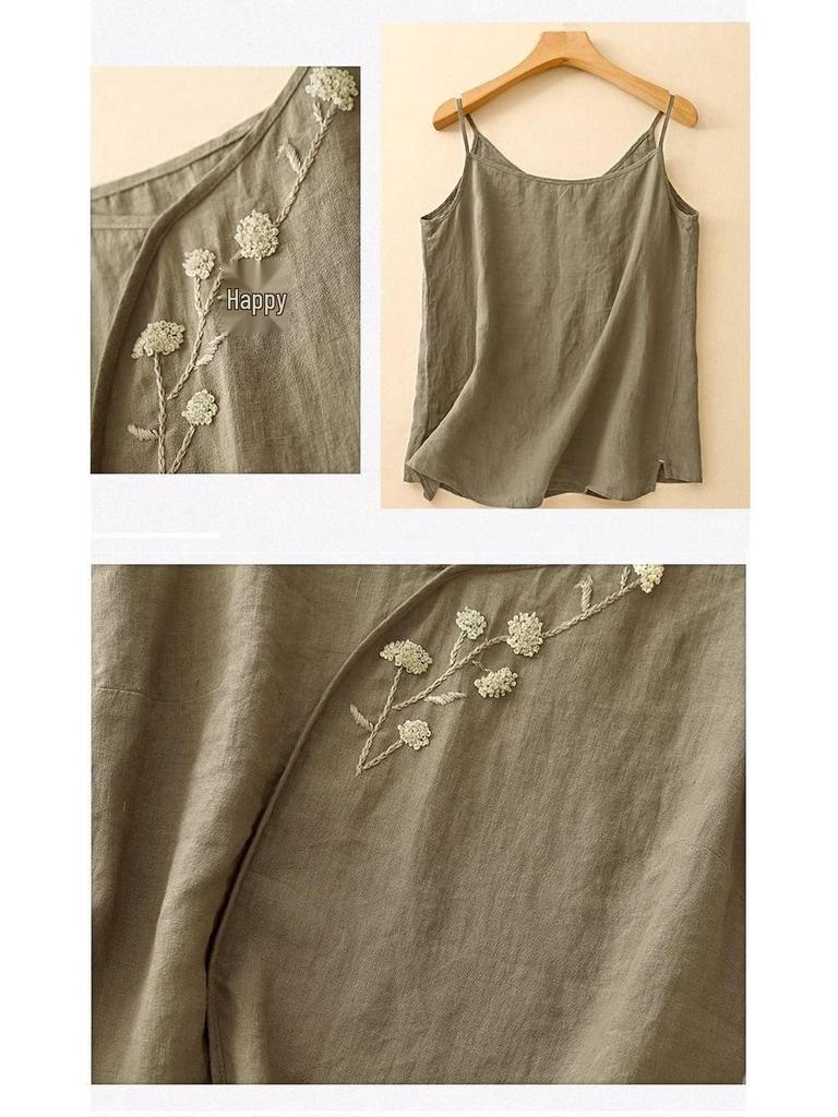 Damen Ethnische Bestickte Baumwoll-Leinen West Camisole