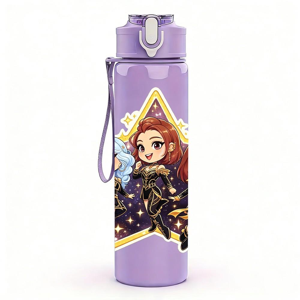 1PC Star Frame Chibi Character Group 750ml Color Plastic Sports Water Bottle Leakproof Flip Straw Lid For Sports Office Home Use