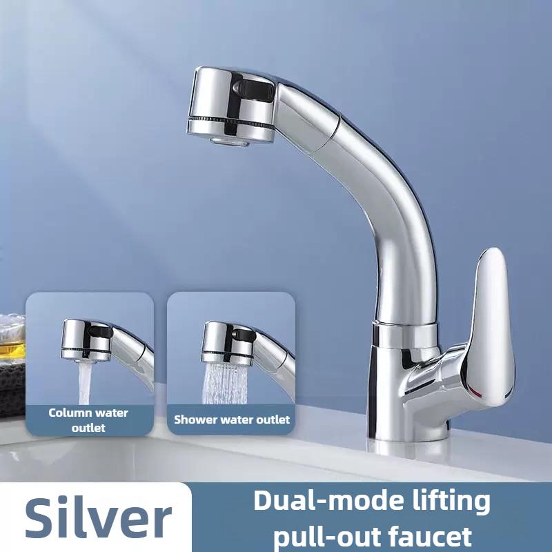 

Bathroom Sink Faucet Pull Out Sprayer Deck Mounted Hot and Cold Water Mixer Tap Lift Up and Down 360 Degree Rotate Sink Faucets