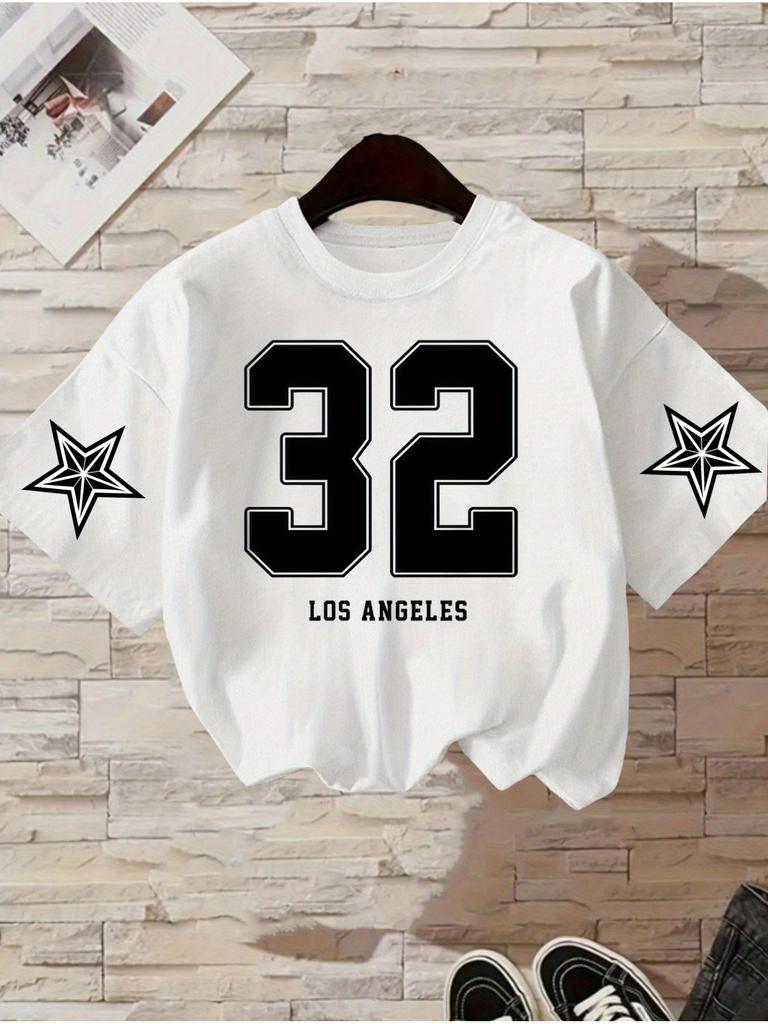 Summer fashion pure Polyester round neck short sleeved casual breathable fashion top printed with 32 cartoon numbers