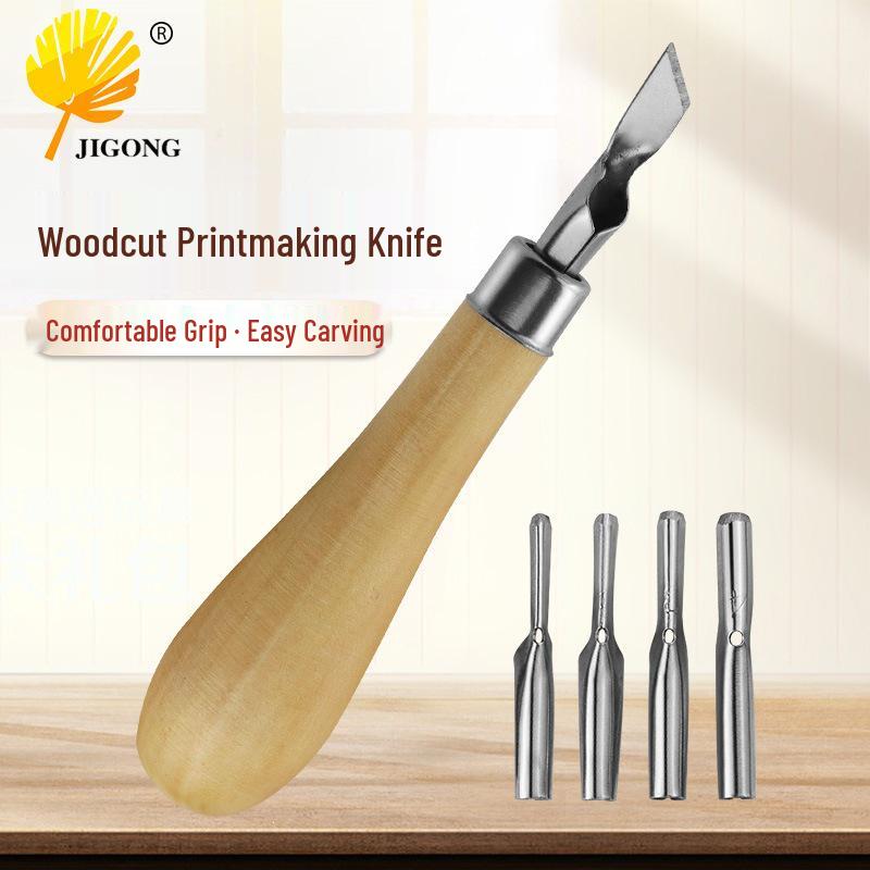 Professional Wood Handle Carving Knife Set - Five-Blade Combo for Creative Printmaking