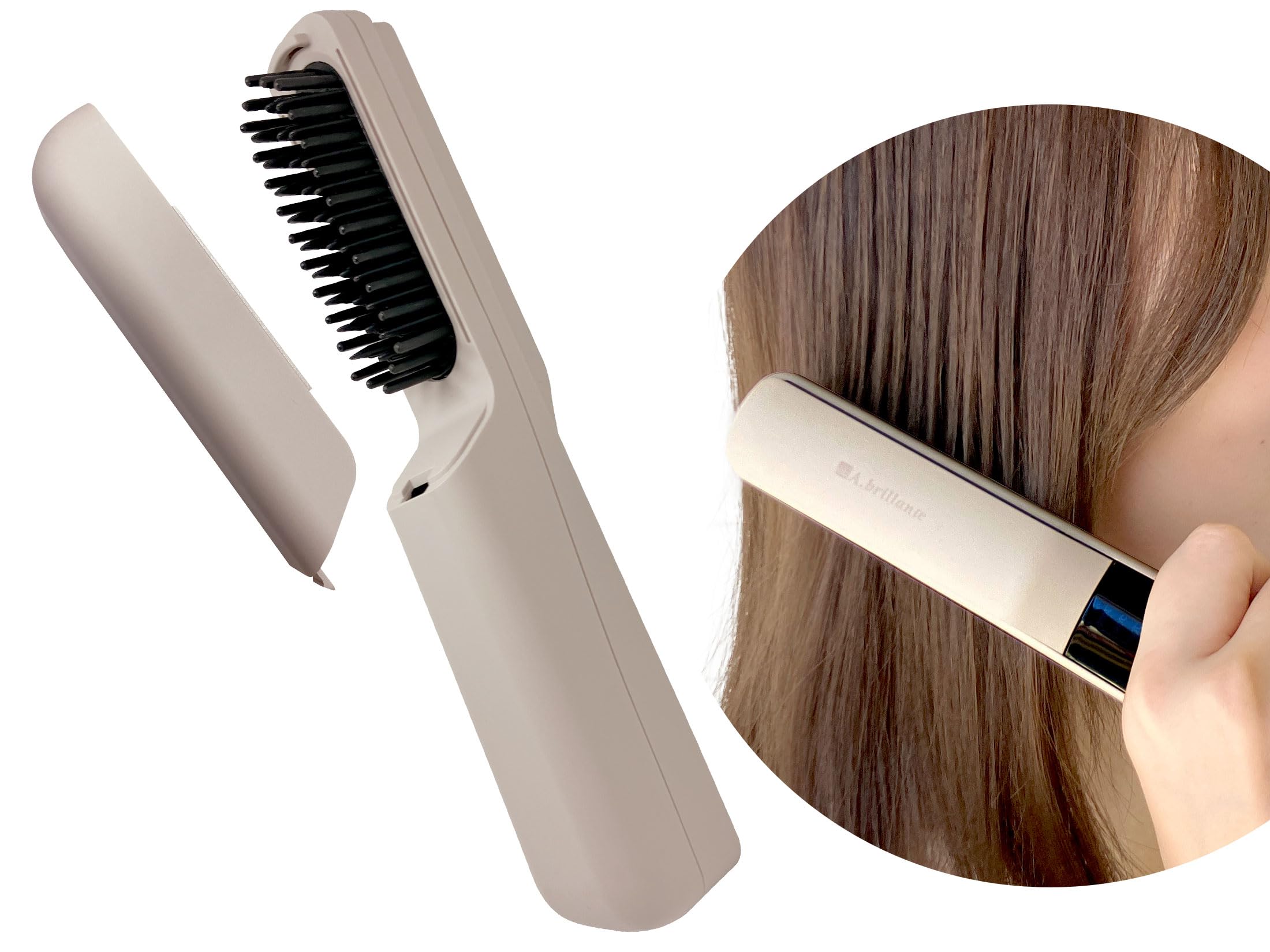 

Cordless Hair Brush USB Charging Hair Iron Heat Ecru A.brillante Iron, Mini, [Authorized Retailer] Brush, Straightener, Brush, Small, Compact,