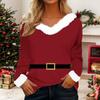 Ladies' Fashionable And Casual Christmas Printed Plush V-neck Long Sleeved Shirt