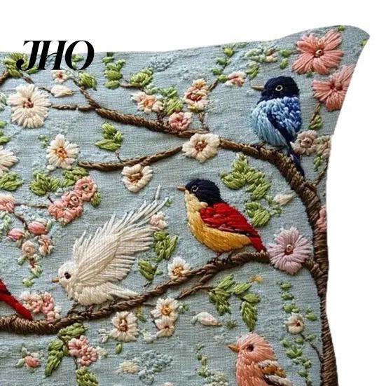 Chair Pillowcase Embroidered Throw Pillow Cover Flower Tree Bird Cushion Decorative Durable Sofa with Zipper for Living Room Couch Bed Embroidery