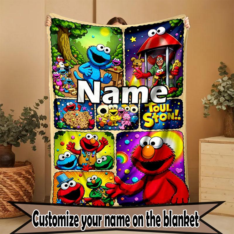 Custom Name Personalized Sesame Street Print Blanket, Home Decor, Bedroom, Sofa, Camping, Couch, Gifts for Birthday Christmas