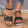 New Women's Cross-buckle Rhinestone Hemp Rope Square Head Sandals