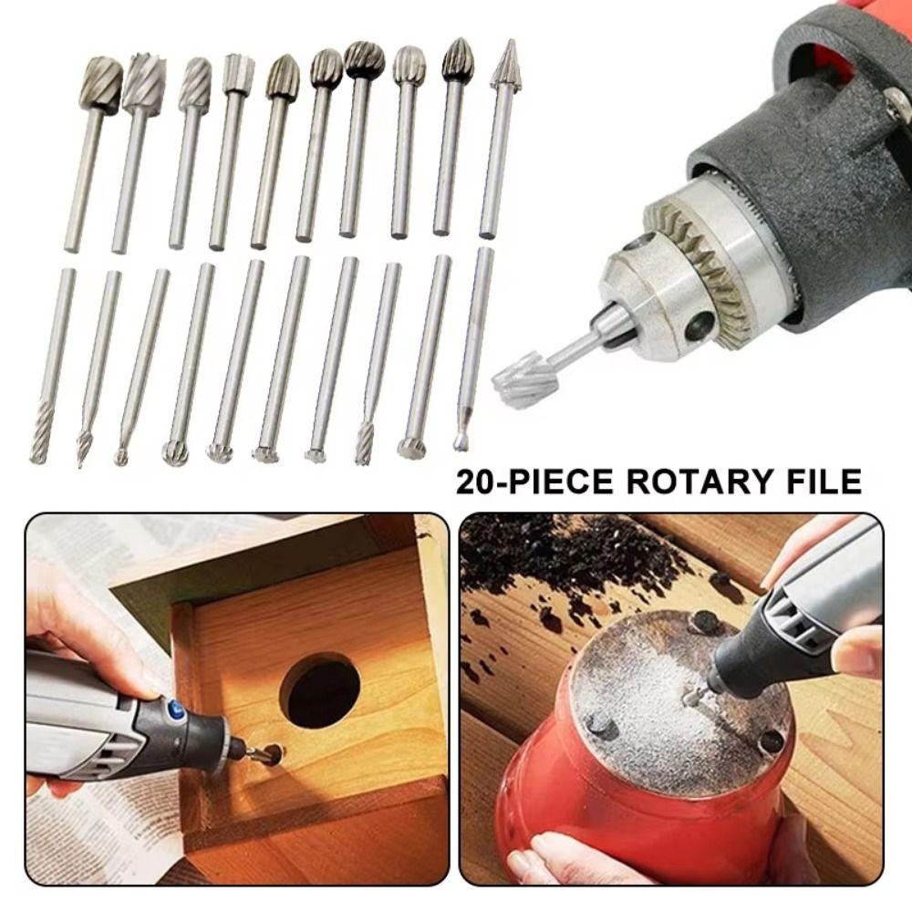 20Pcs 3mm Shank High-Speed Steel Burrs 40mm Length Grinding Tool Set Industrial Grade