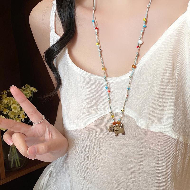 Dopamine Color Flower Love Necklace Summer Small Fresh Long Collarbone Chain Holiday Sweet Girl Heart Necklace