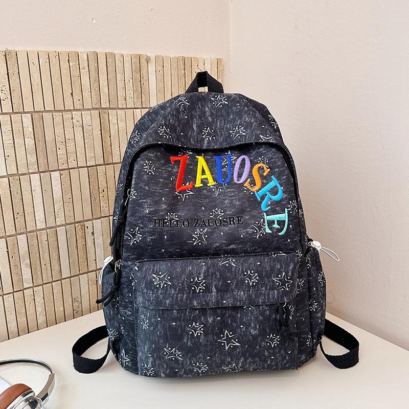 Women s Embroidered Letter Backpack Junior High School Student Schoolbag