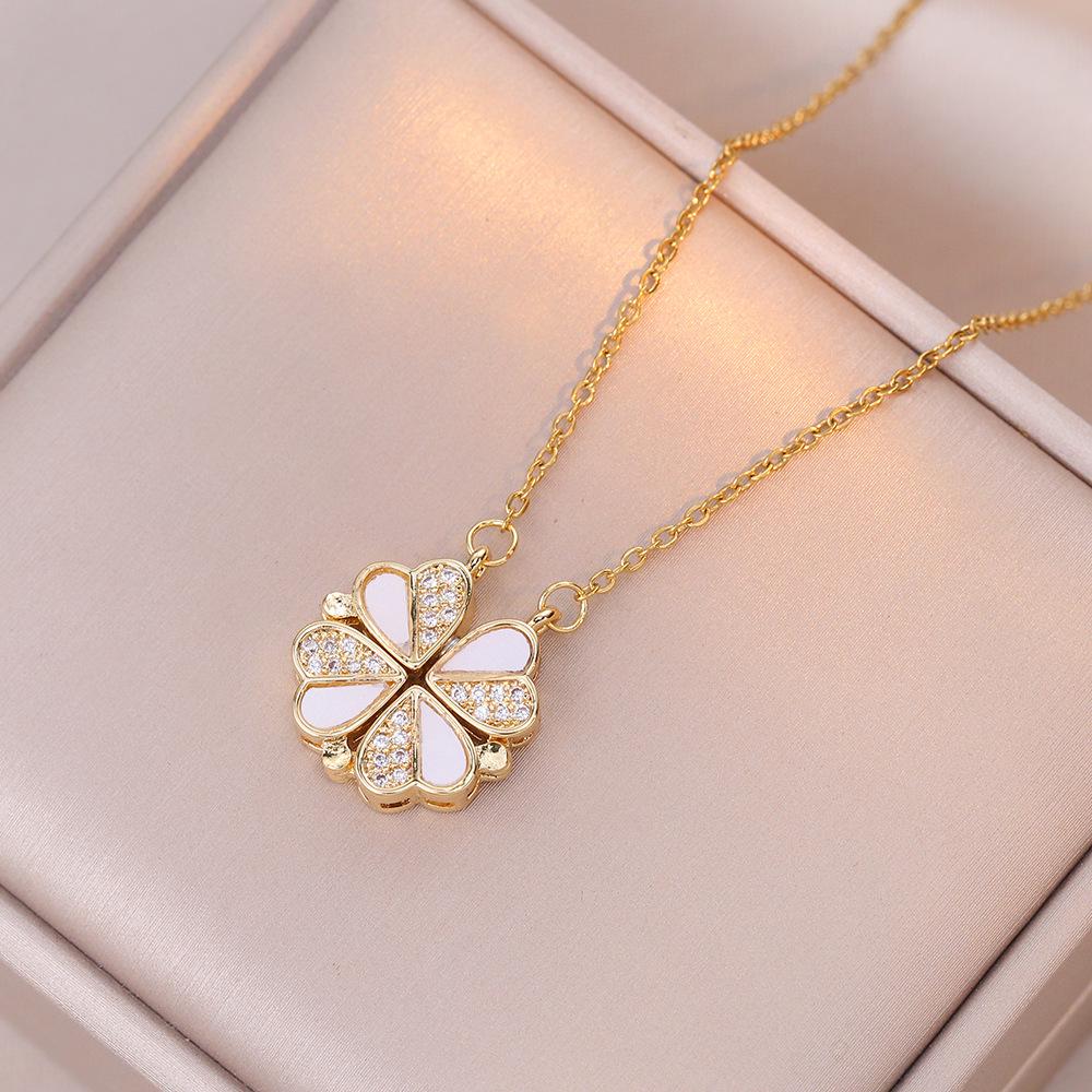 Double Layer Four-Leaf Clover Titanium Steel Necklace: Japanese & Korean Women's Heart Clavicle Chain