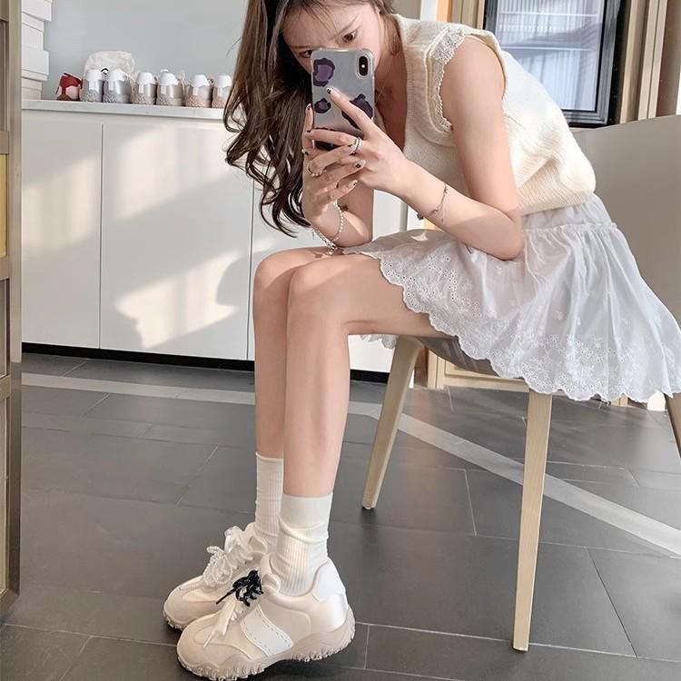 Inner height-increasing mercerized crescent, pearl lace shoelaces, German training shoes, women's 2025 new comfortable