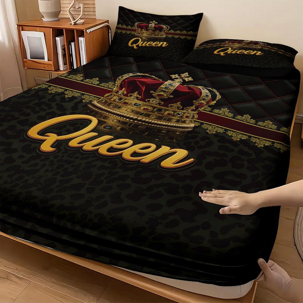 Mattress Three-Piece Crown 3D Printed Mattress Thickened Abraded Pillowcase Mattress Cover