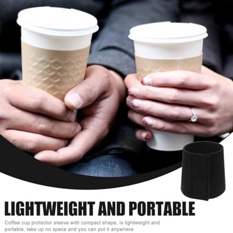 HYTROVE Wiederverwendbare Neopren Kaffeehüllen 2 Stück Isolierhülle für Heiß und Kaltgetränke Rutschfeste Trinkbecher Abdeckung in Schwarz für Alltag