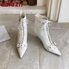 Fashion Fashion Lace Up Modern Women Ankle Boots Shoes Buckle Strap Pointed Toe Ladies Short Boots Heels Shoes Female Pumps Lady
