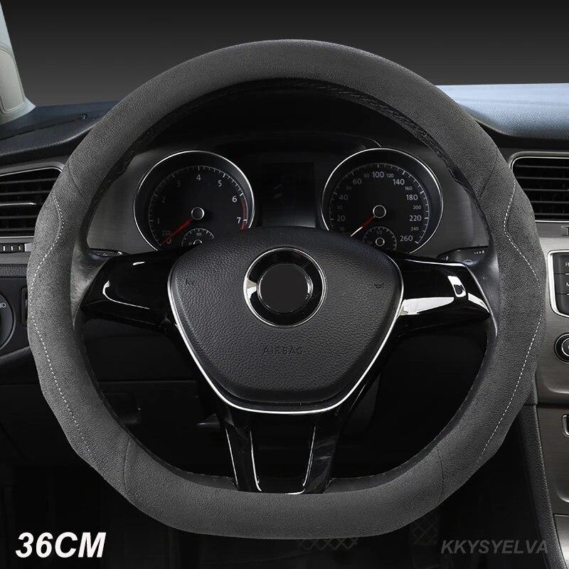 

36 см замшевый чехол на руль автомобиля из коровьей кожи, размер S для Honda Civic Ciimo Jade SUZUKI Alto NISSAN Juke, автоаксессуары GREY D SHAPE