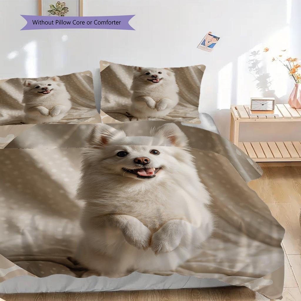 Samoed Pattern Bedding Quilt Set Quilt Cover Pillowcase Home Decoration Birthday Gift (1 * Duvet Cover + 2 * Pillowcase, Without Core)