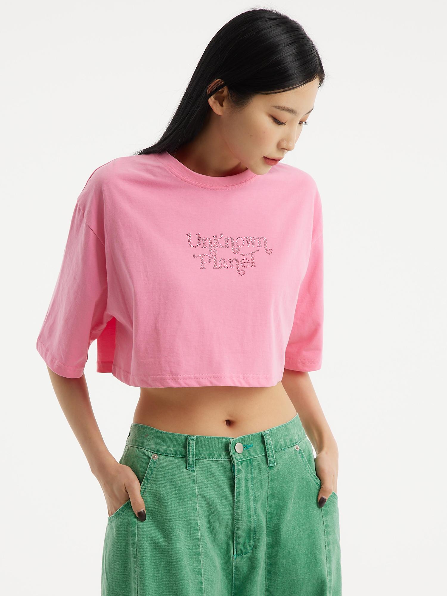 Unknown Planet Up-403 Stone Logo Crop Top 4 Colors Pink/Free