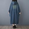 DIMANAF Women 2025 New Plus Size Spring Dress Hoodies Denim Long Sleeve Dress Loose Blue Basic Dresses Vintage