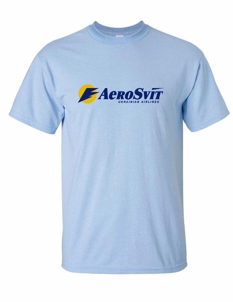 AeroSvit Retro Logo Tee Ukrainian Airline Travel Sky Blue Cotton T-Shirt S
