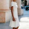 Women's Fashion Short Sleeve A-Line Dress with Draped Cowl Neck Elegant Casual Knee Length Dress for Daily Wear and Special Occasions