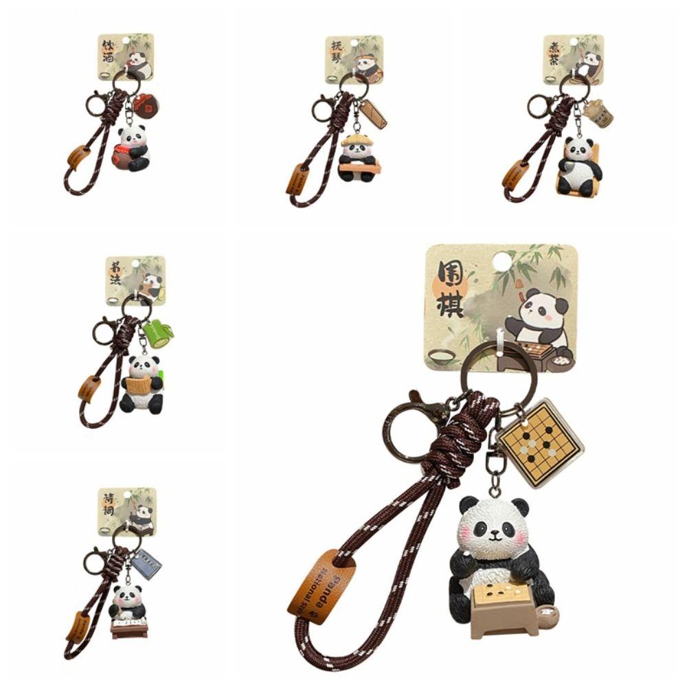 Kawaii Panda Keychain Chinese Style Car Key Ring Creative Panda Dolls Pendant  Key Decor