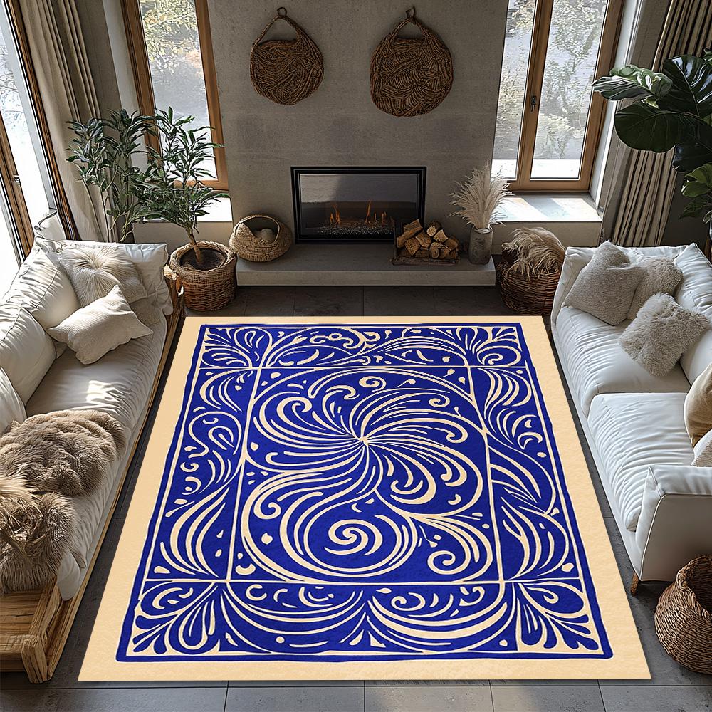 Elegant Persian Blue Carpet Pattern Doormat Washable Floor Mat Living Room Area Rug Home Decor Entryway Welcome Mat Non-Slip Ind