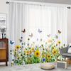 2pcs Sunflower Pattern Semi-sheer Curtains Decorative Window Drapes Window Treatments For Bedroom Living Room Home Decoration