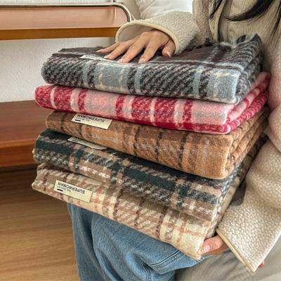 Plaid Korean Fragrance Scarf Women's Autumn and Winter New Thickened British Style High-grade Imitation Cashmere Warm Scarf