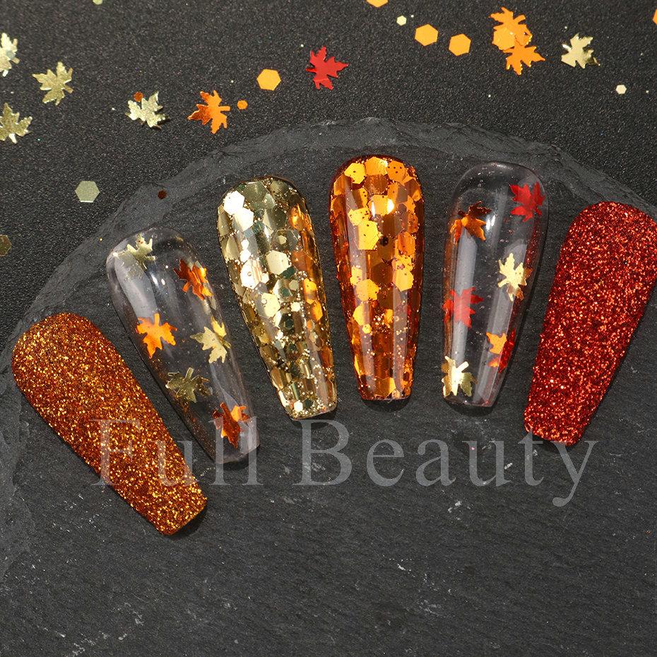 Nail Art Sequins Ins Autumn Thanksgiving Maillard Color Fantasy Maple Leaf Sequins Glitter Set