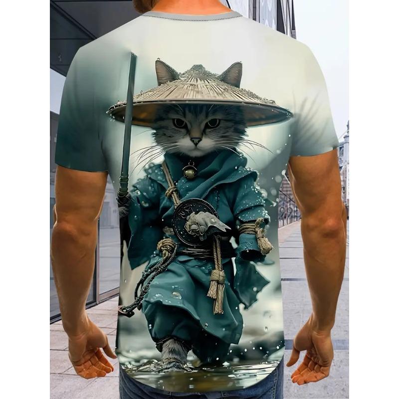 3D Printed Men's Round Neck T-shirt Casual Summer Wear Lightweight Trendy and Versatile Super Practical Cat Pattern T-shirt