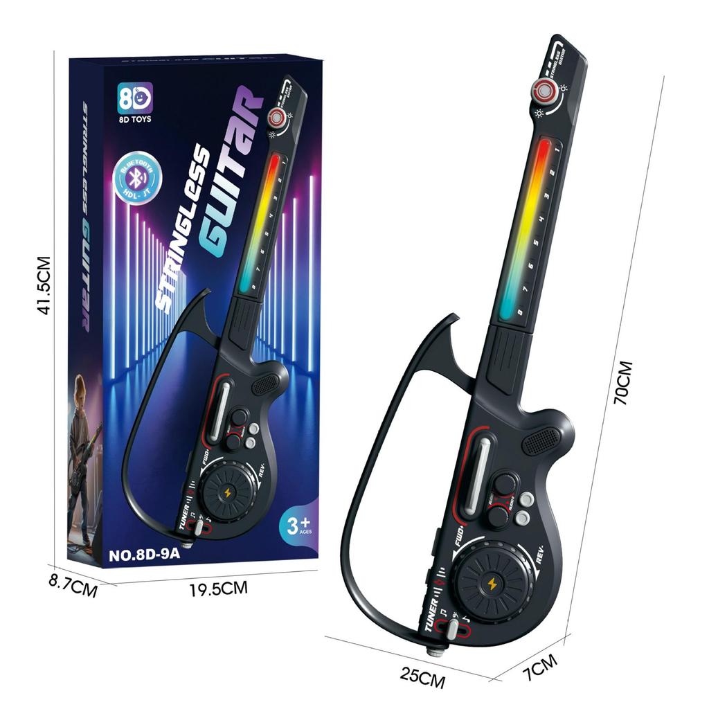 Multifunkční bezpražcová elektrická kytara s okolním osvětlením, Bluetooth připojením a DJ mixpultem - Dárková sada pro kluky a holky k narozeninám