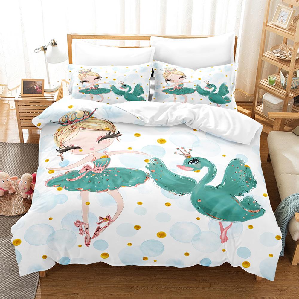 Cartoon Duvet Cover Twin King Kawaii Swan Ballerina Girl Bedding Set Microfiber Cute Dancer Comforter Cover Ballerina Room Decor